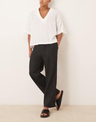 asos ARKET linen drawstring relaxed trousers in black