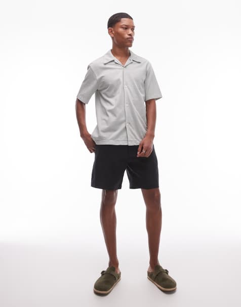 ARKET linen flat front shorts with slant pockets in black - view 1