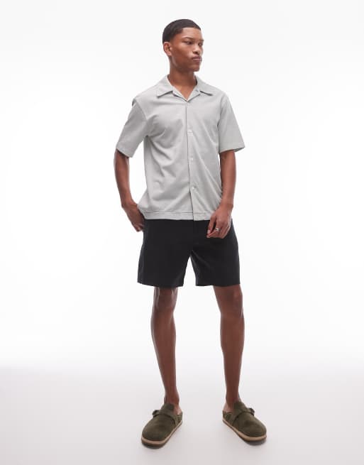 ARKET linen flat front shorts with slant pockets in black