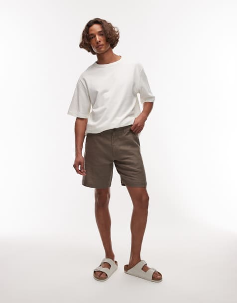 ARKET linen flat front shorts with slant pockets in mole - view 1