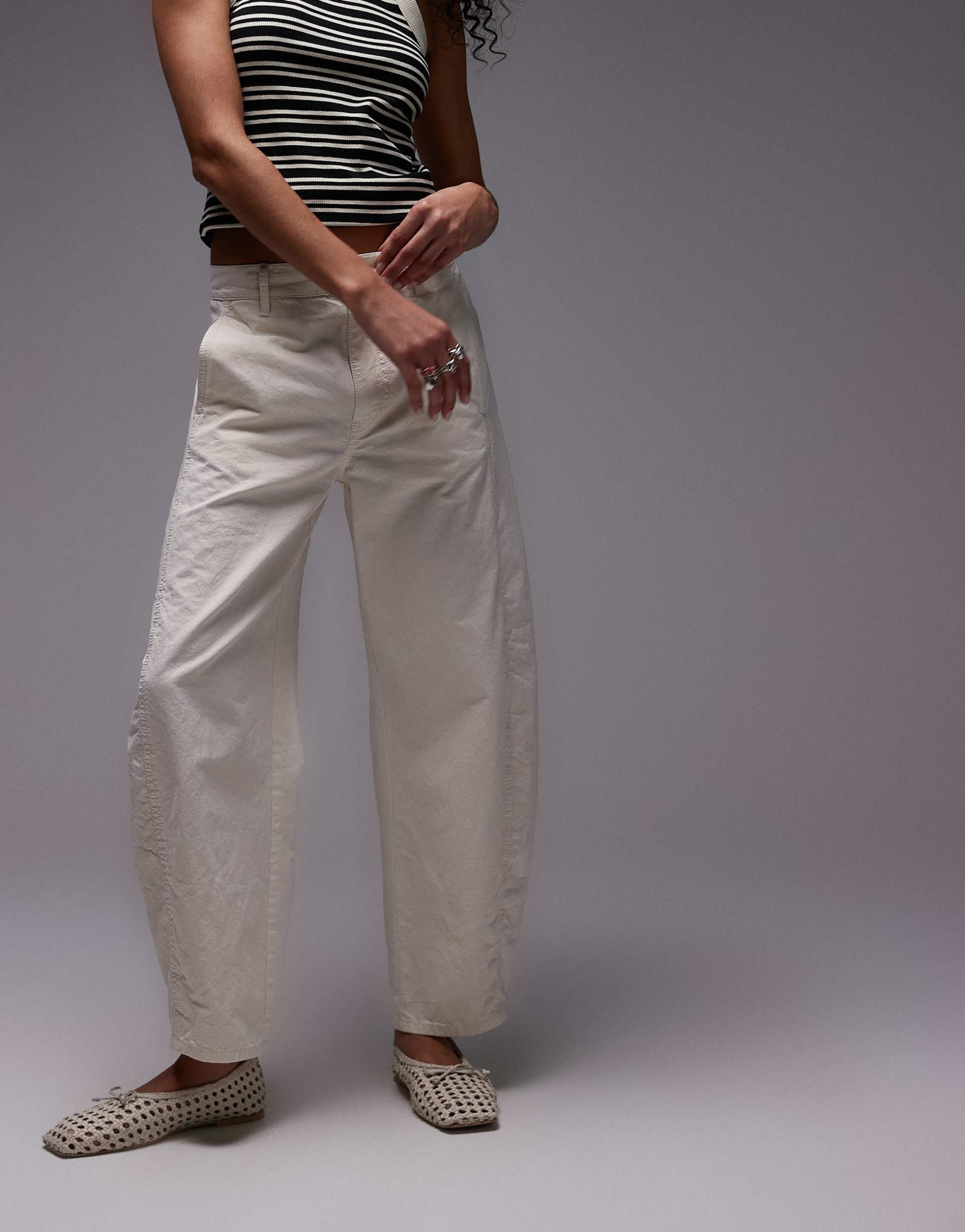 arket linen look blend barrel leg pants with panels in cream