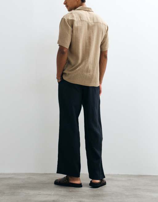 ARKET linen look pants in navy blue, 5 of 5