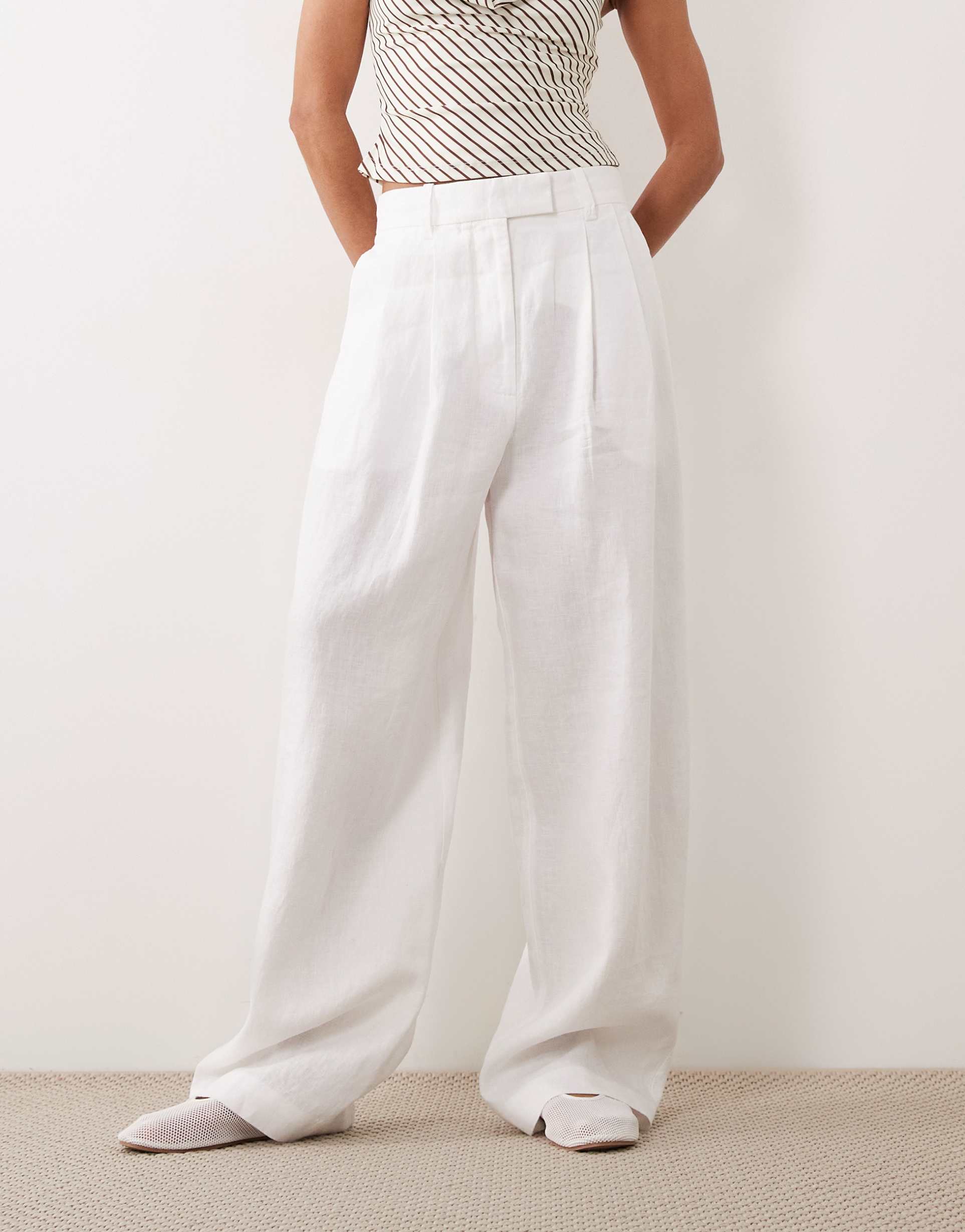 arket linen look tailored pants in white