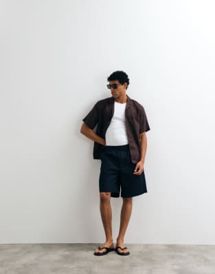 Arket Linen Mix Drawstring Shorts In Blue