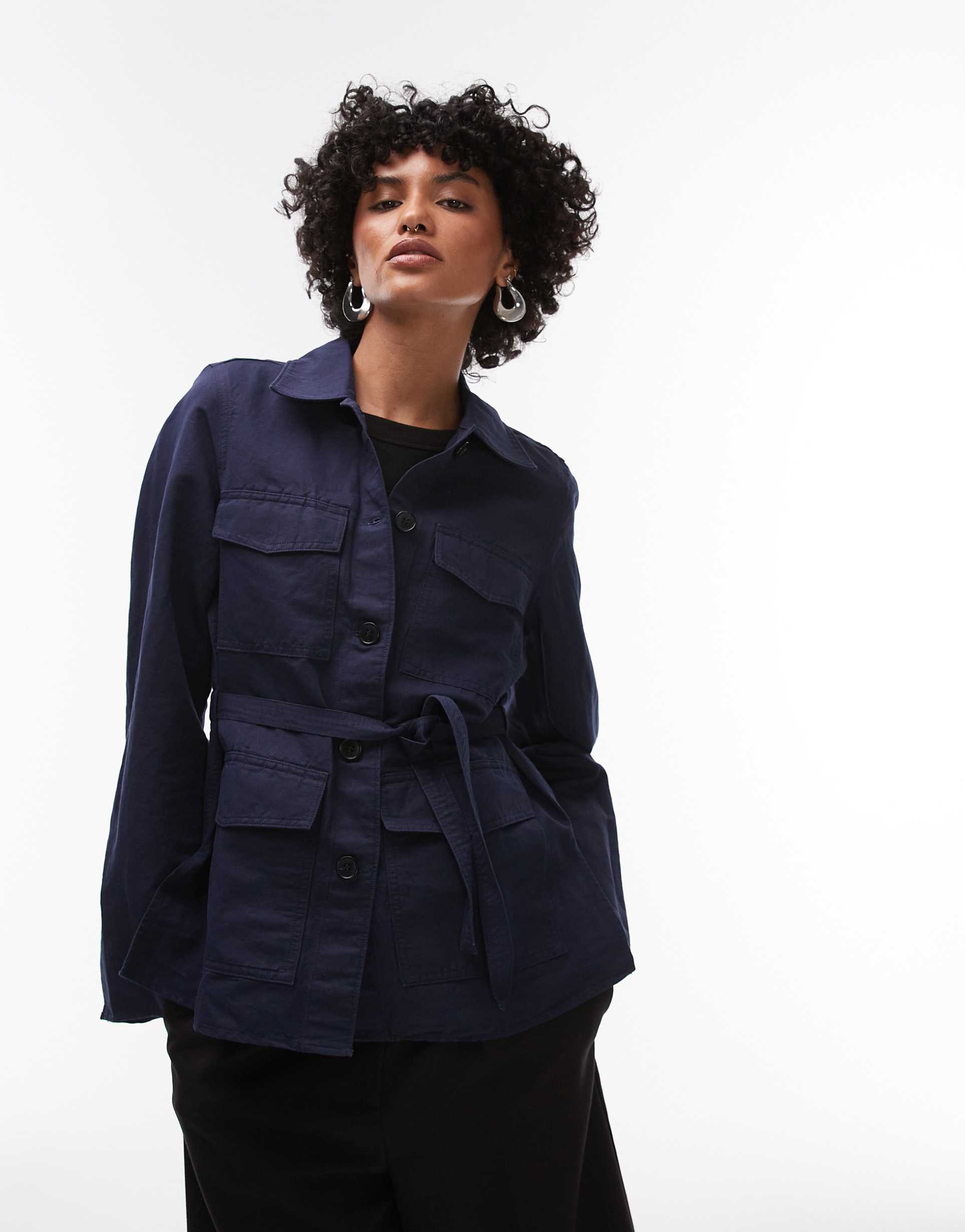 arket linen mix shacket in rinse wash indigo with contrast thread front patch pockets