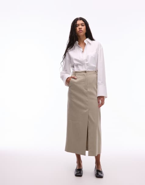 ARKET linen mix utility midaxi skirt in beige - view 1