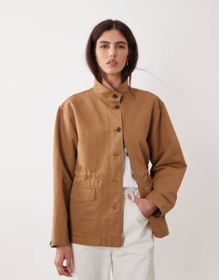 Arket Linen Mix Washed Overshirt With Front Pockets In Brown