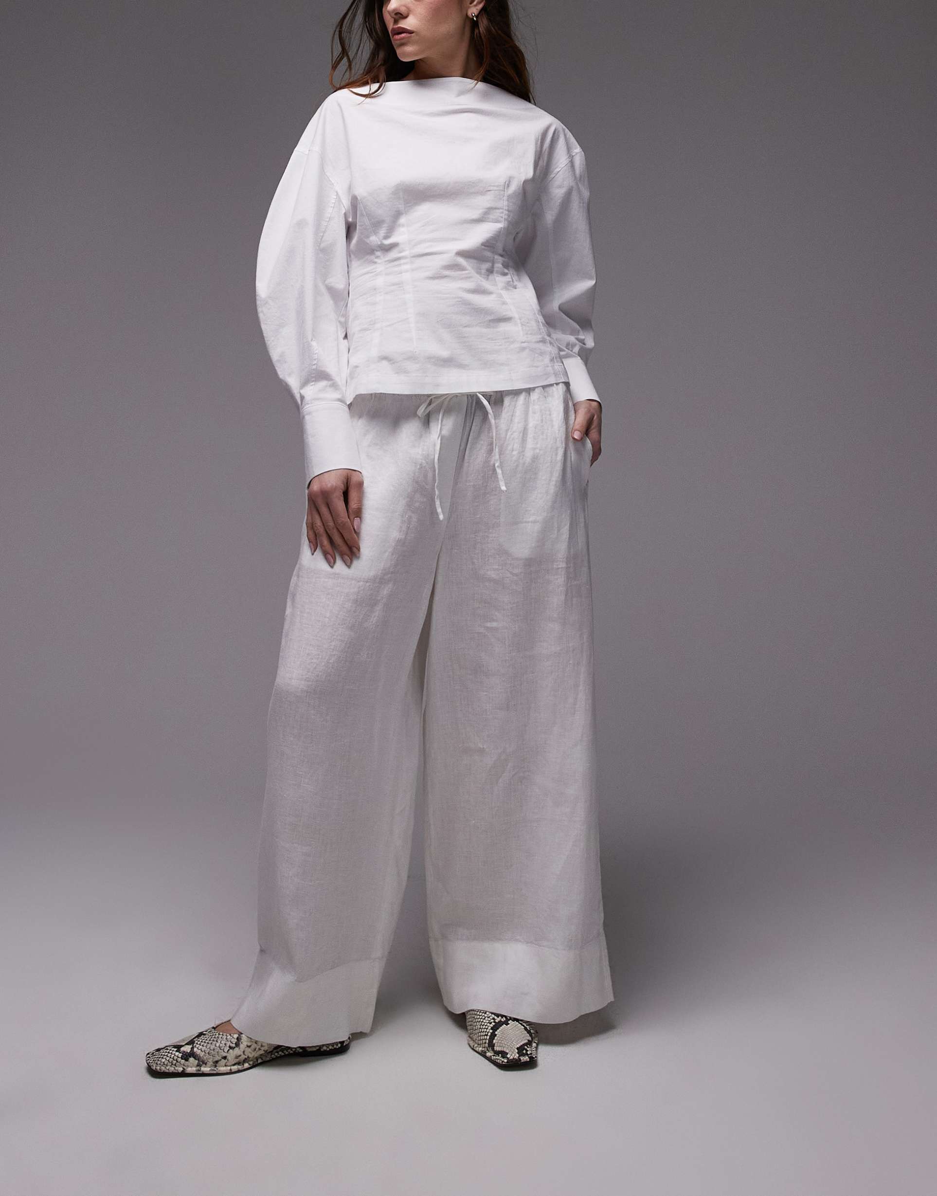 arket linen pants with drawstring waist in white