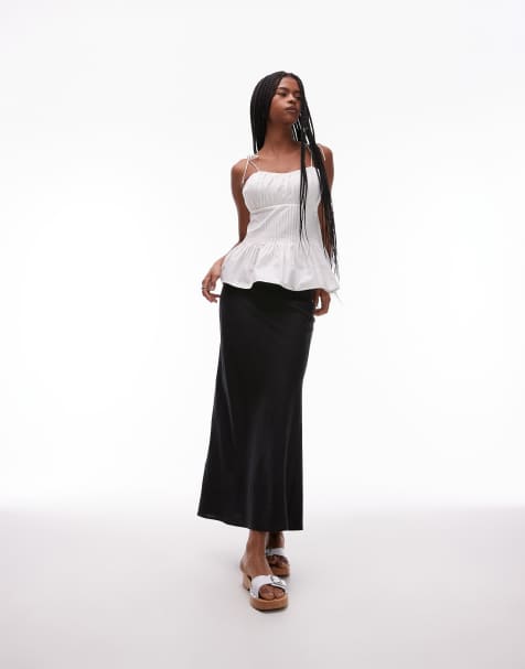 ARKET linen rich midaxi skirt in black - view 1