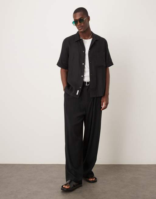 ARKET linen short sleeve shirt with front pocket in black | ASOS