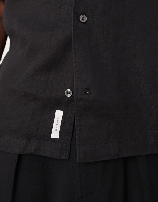 ARKET linen  short sleeve shirt with front pocket in black , 3 of 4