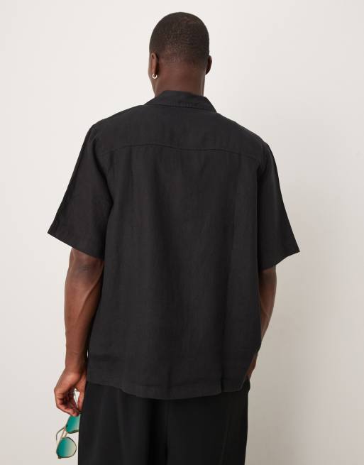 ARKET linen  short sleeve shirt with front pocket in black , 4 of 4