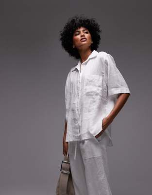 Arket ARKET linen short sleeve shirt with revere collar-White