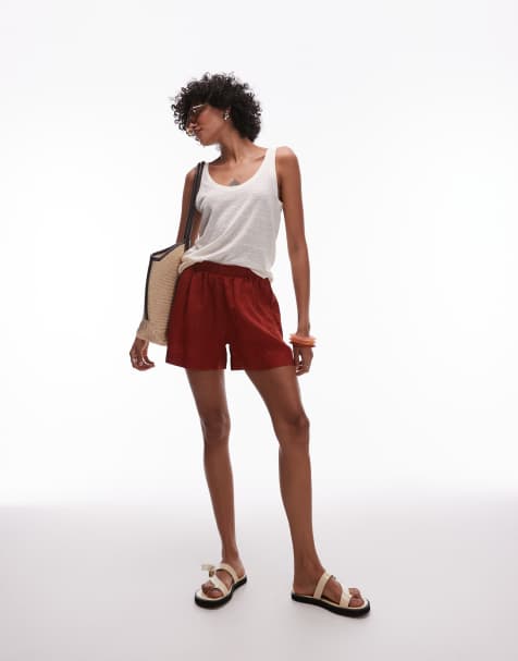 ARKET linen shorts with pull-on waist in orange - view 1