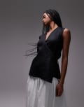 [Arket] ARKET linen sleeveless shirt with tie wrap front in black 32 BLACK