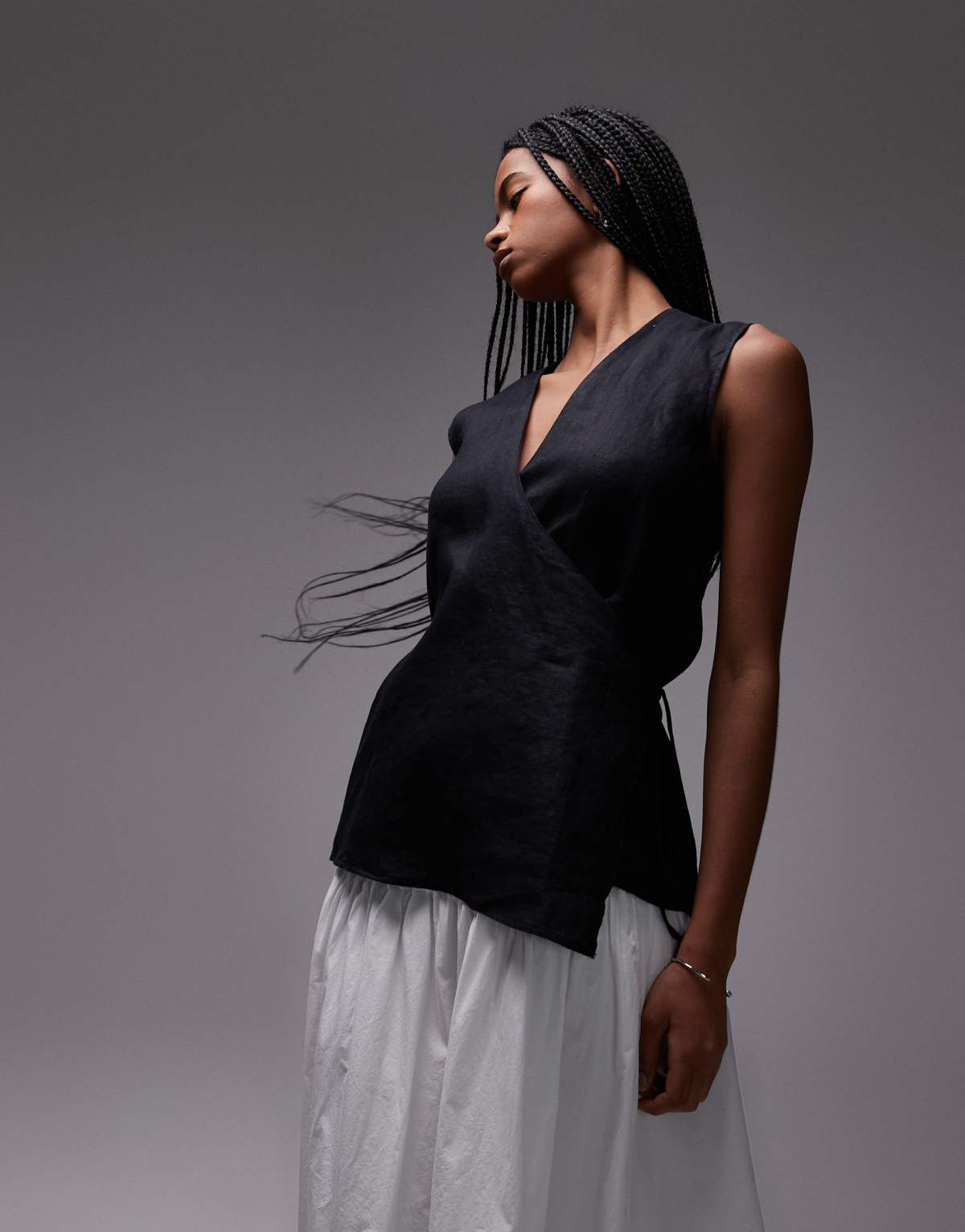 ARKET linen sleeveless shirt with tie wrap front in black