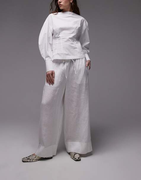 ARKET linen trousers with drawstring  waist in white - view 1