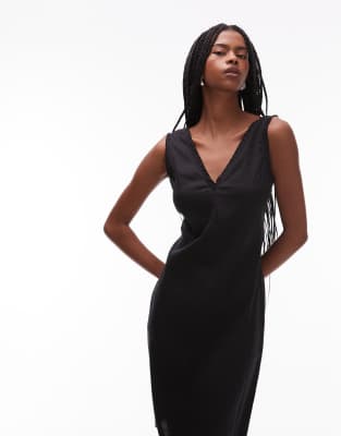 Arket Linen V-neck Midi Shift Dress With Frill Trim