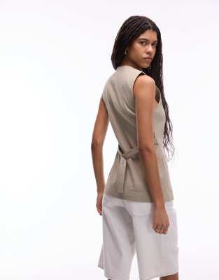 Arket Linen Vest With Patch Pockets In Brown