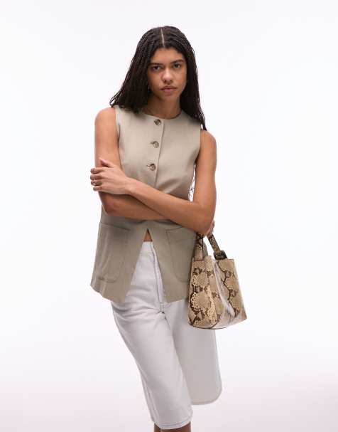 ARKET linen waistcoat with patch pockets in beige - view 1