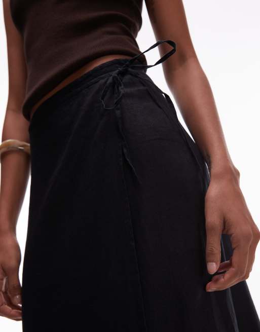 ARKET linen wrap beach midi skirt in black | ASOS