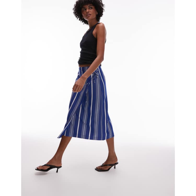 ARKET linen wrap beach midi skirt in blue pinstripe | ASOS