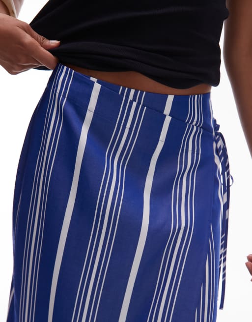ARKET linen wrap beach midi skirt in blue pinstripe | ASOS