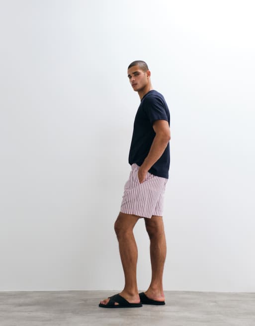 ARKET – Ljusrosa och marinblå, randiga shorts i ren bomullspoplin, 3 av 5