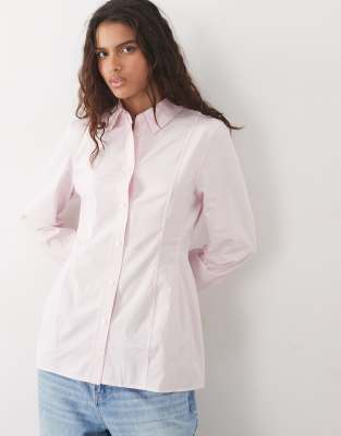 Arket Long Sleeve Button Up Poplin Shirt In Pink