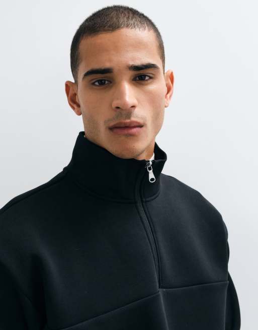 ARKET long sleeve half zip athletic jumper in black, 5 of 5