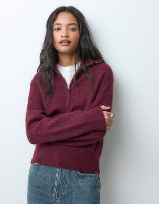 Arket Long Sleeve Knit Quarter Zip Sweater In Burgundy