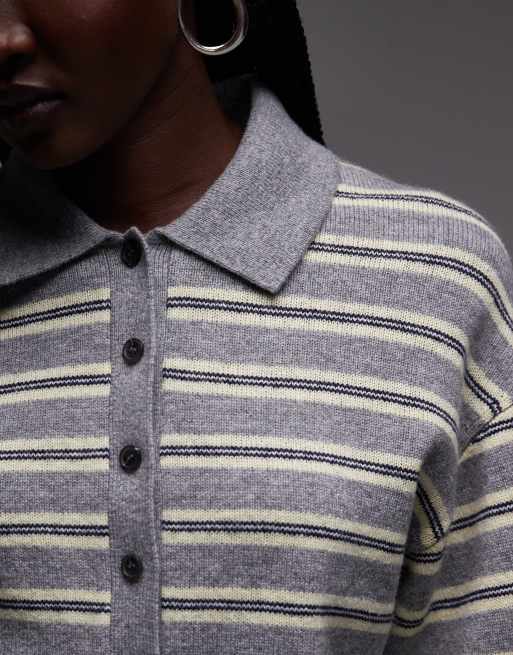 ARKET long sleeve polo in grey and yellow stripe, 2 of 4