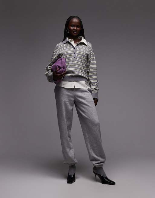 ARKET long sleeve polo in grey and yellow stripe, 3 of 4