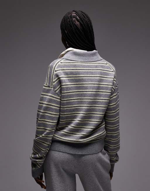 ARKET long sleeve polo in grey and yellow stripe, 4 of 4