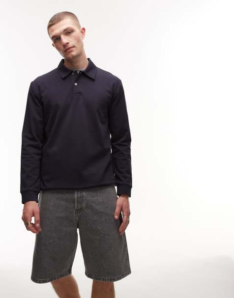 ARKET long sleeve polo shirt in navy blue - view 1