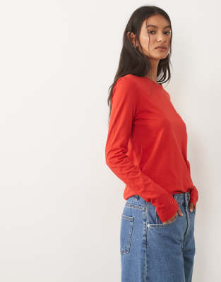 Arket Long Sleeve Pure Cotton T-shirt In Red