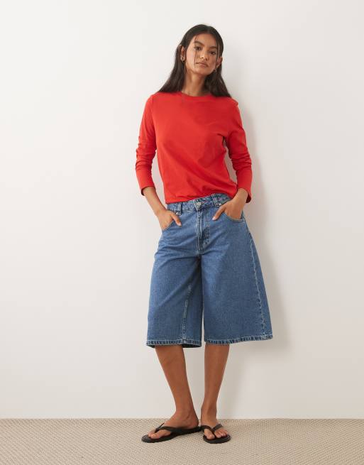 ARKET long sleeve pure cotton t-shirt in red, 3 of 4