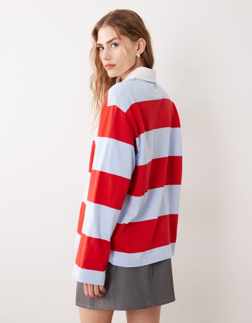 ARKET long sleeve rugby polo shirt in blue & red stripes, 4 of 4