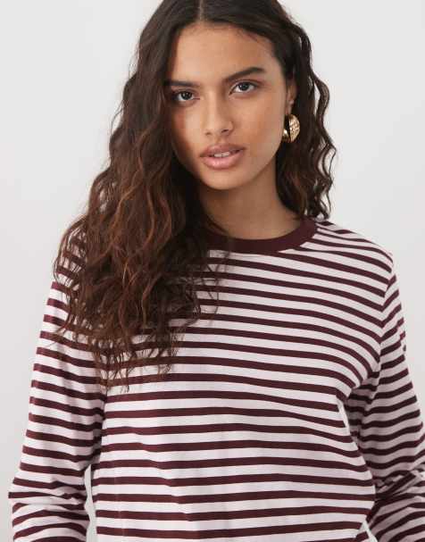 ARKET long sleeve t-shirt in burgundy stripe - view 1