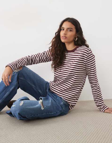 ARKET long sleeve t-shirt in burgundy - view 1