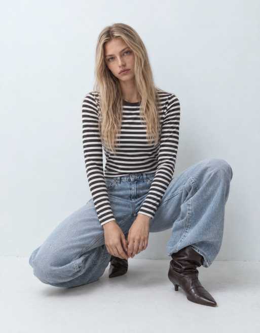 ARKET long sleeve t-shirt in dark brown stripe, 5 of 8