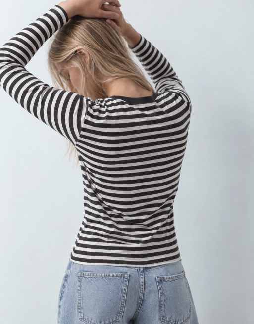 ARKET long sleeve t-shirt in dark brown stripe, 6 of 8