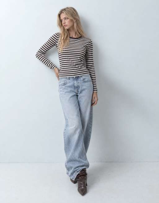 ARKET long sleeve t-shirt in dark brown stripe, 8 of 8