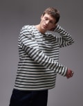 [Arket] ARKET long sleeve t-shirt in green and white stripes-Multi M Green and white