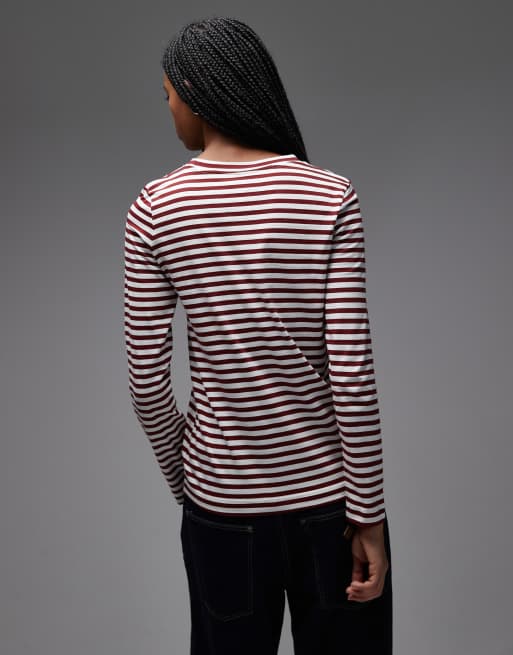 ARKET long sleeve t-shirt in white and burgundy stripes, 2 of 4