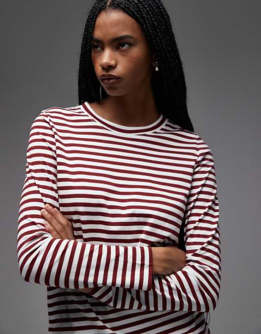 ARKET long sleeve t-shirt in white and burgundy stripes, 3 of 4
