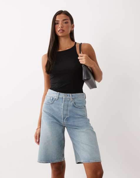 ARKET loose fit denim shorts in light wash blue - view 1