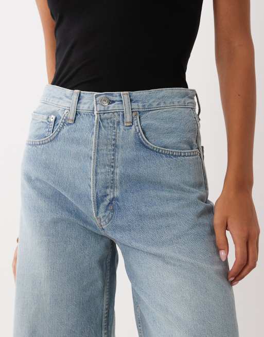 ARKET loose fit denim shorts in light wash blue, 3 of 5
