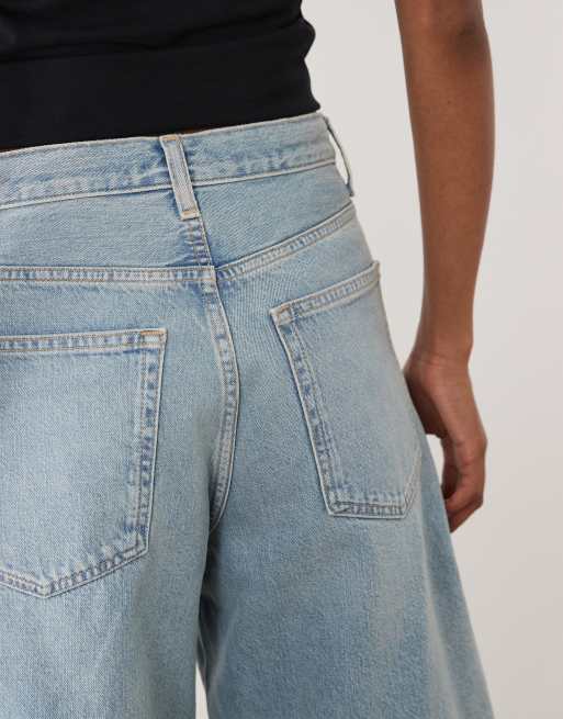 ARKET loose fit denim shorts in mid wash blue, 5 of 5
