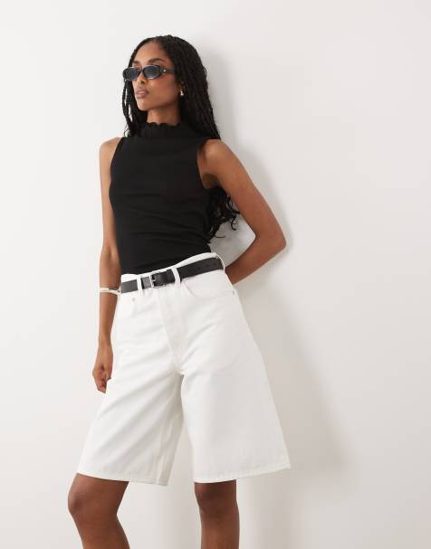 ARKET loose fit denim shorts in white - view 1